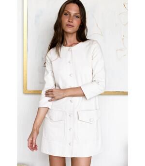 Emerson Fry Gio Mod Dress Salt Cream Cotton Twill Shift Mini Dress Small